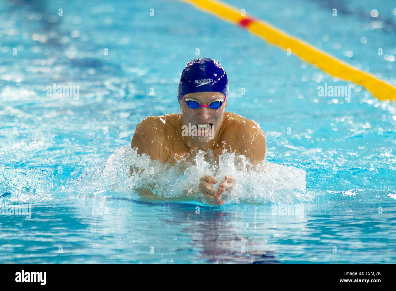 Mark Szaranek (Carnegie) in action during the men's open 400 metres individual medley final, during Day 3 of the 2019 British Swimming Championships,  Stock Photo