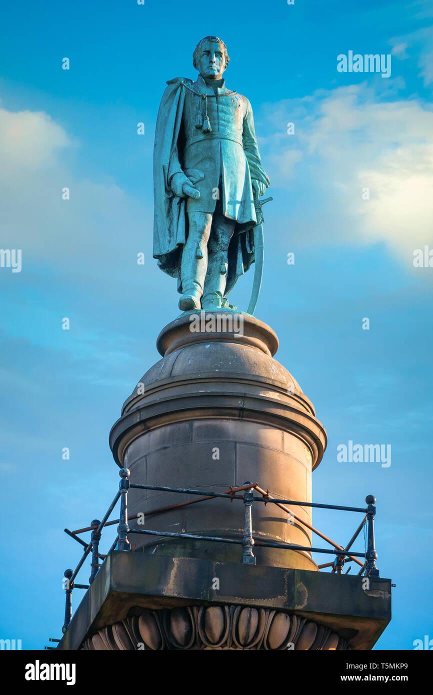 Liverpool, UK - May 17 2018: Wellington's Column, or the Waterloo Memorial, is a monument to the Duke of Wellington standing on the corner of William  Stock Photo