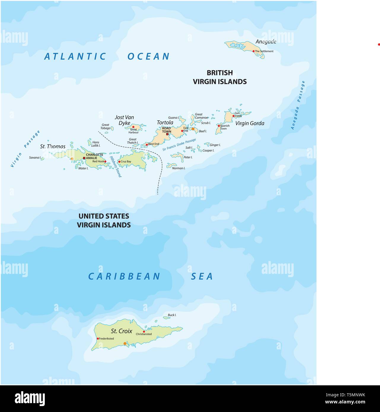 united states and british virgin islands vector map Stock Vector