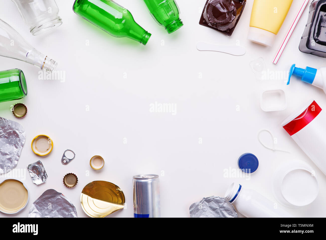 Selection of garbage for recycling - metal, plastic, and glass. Concept ...