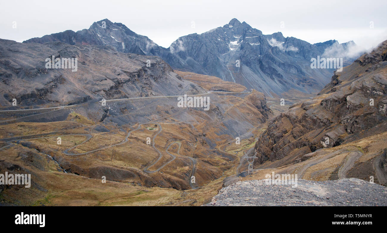Yungas road, death road in Bolivia. Andes mountain. Stock Photo