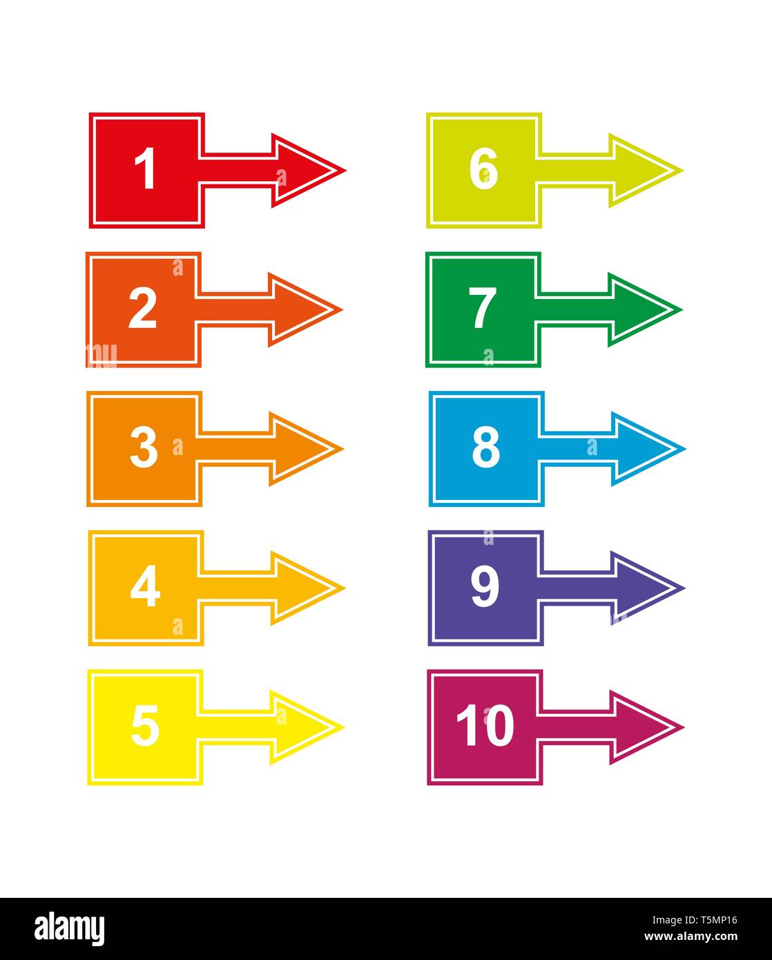 Set of color numbered squares with numbers from 1 to 10 with right ...