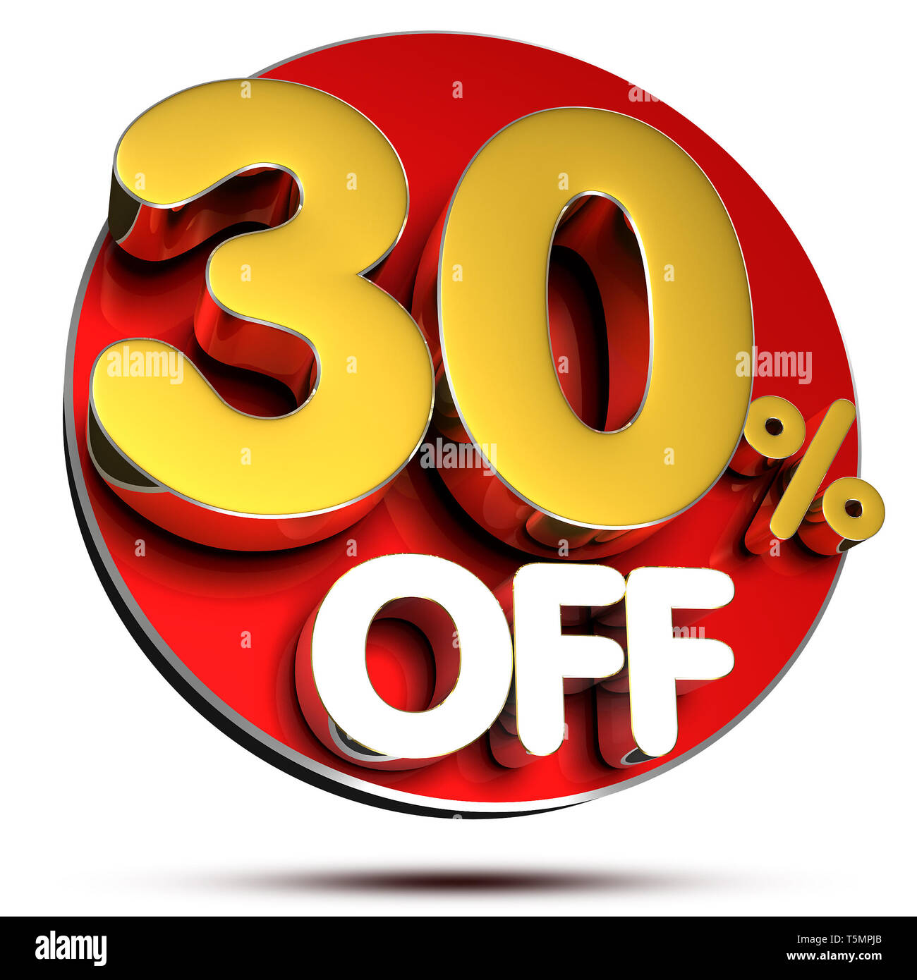 30 Percent Off 3D Rendering On White Background with Clipping Path