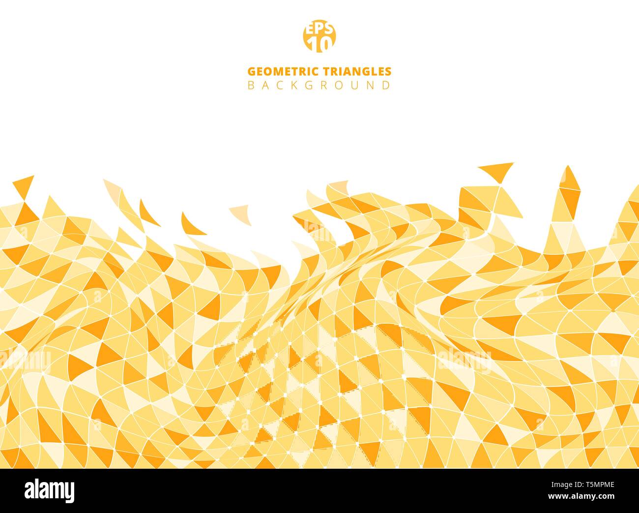 Abstract yellow geometric triangle structure distorted background and texture with copy space. Vector illustration Stock Vector