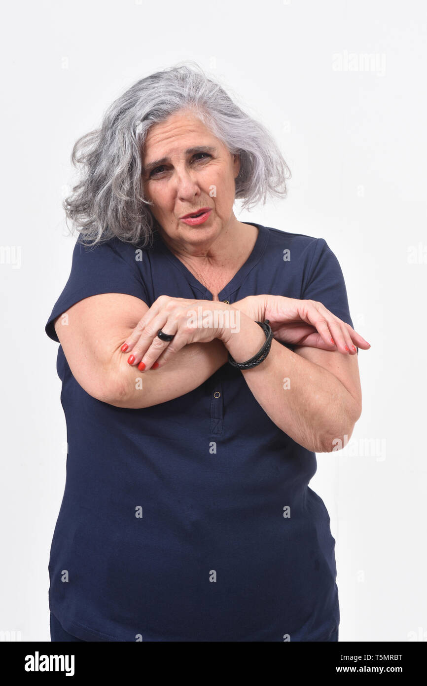 woman pain on elbow Stock Photo