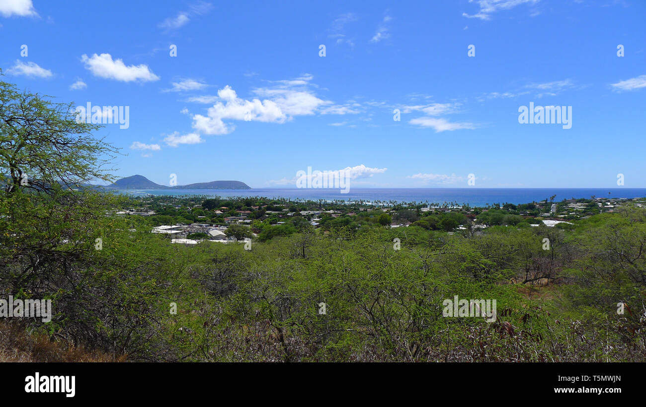 View on Kailua from Diamond Head in Hawaii Stock Photo