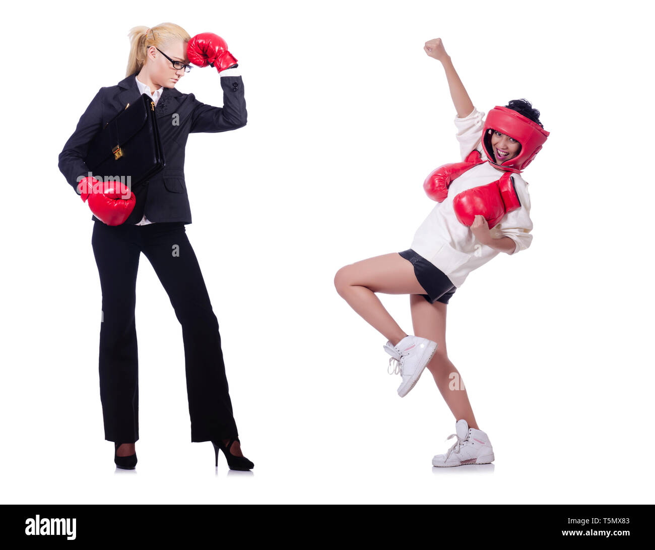 Pair in funny boxing concept Stock Photo