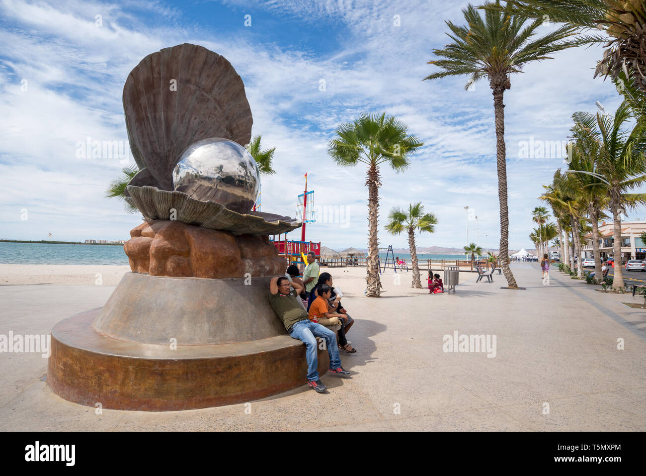 Oyster pearl sculpture on the malecon in La Paz, Baja California Sur, Mexico. Stock Photo