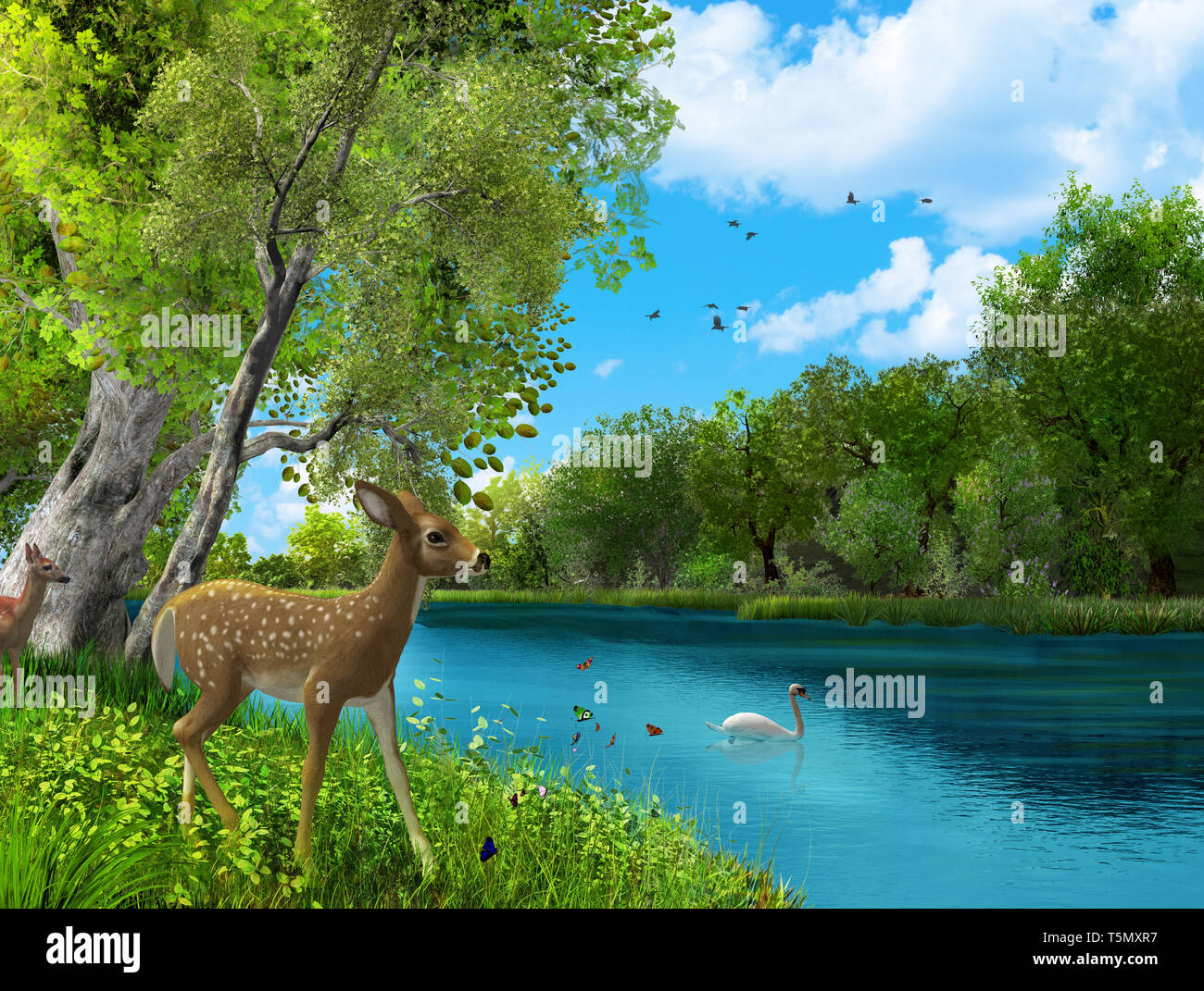 Beautiful untouched animal nature paradies, peaceful, Garden of Eden, 3d  render Stock Photo - Alamy