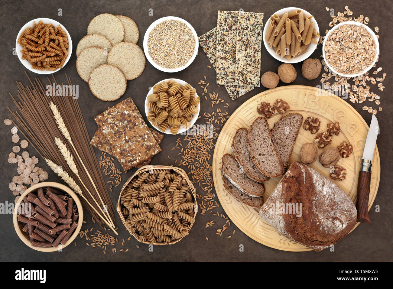 High fibre health food with whole wheat walnut and rye bread, whole