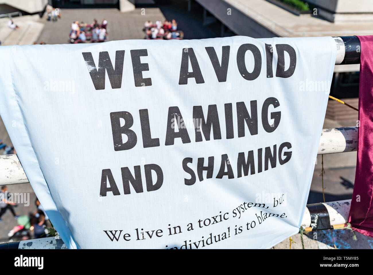 London, UK - April 19, 2019: Extinction Rebellion Protesters Message on Waterloo Bridge Stock Photo