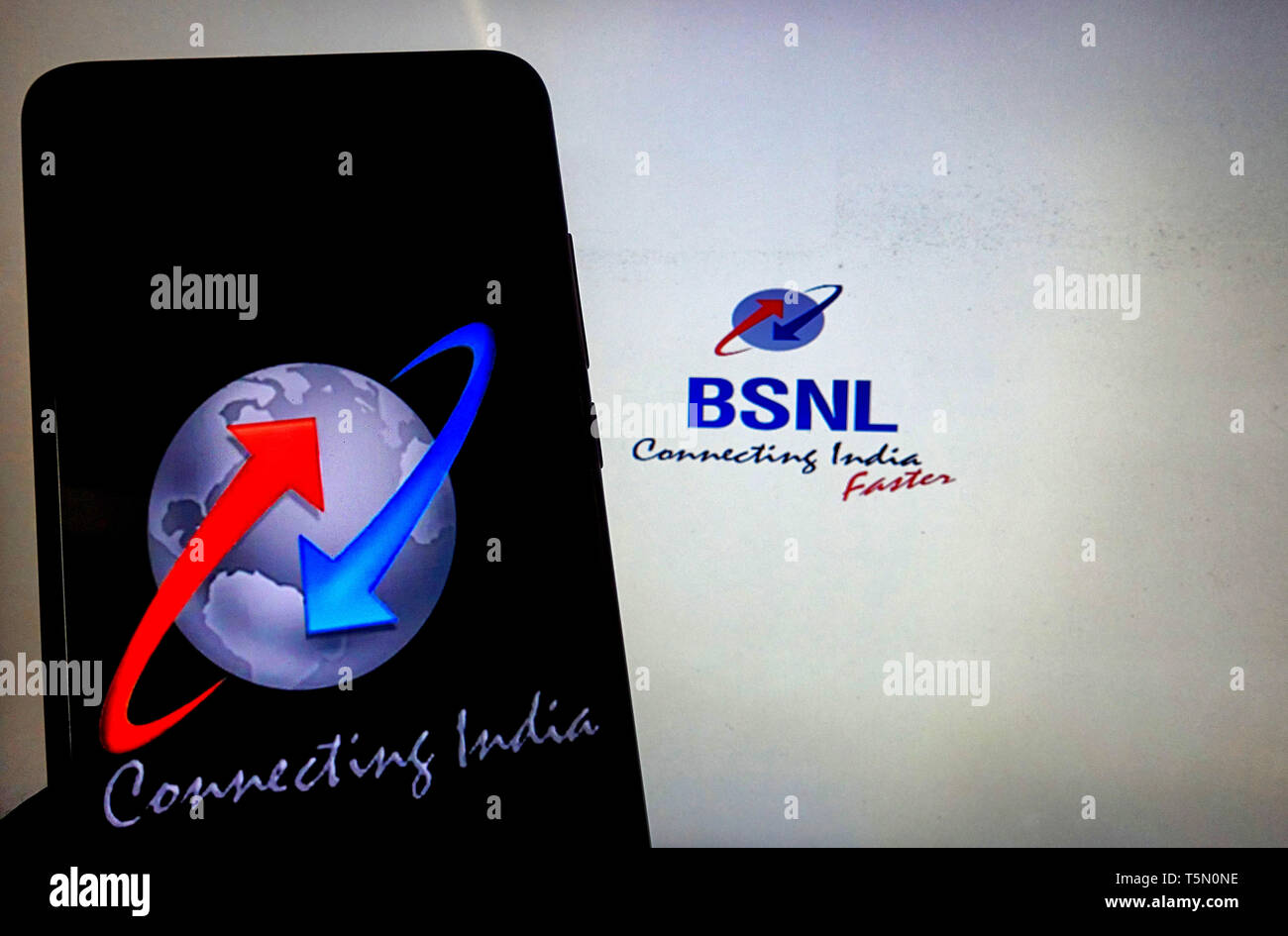 In this photo illustration a BSNL (Bharat Sanchar Nigam Limited ) logo