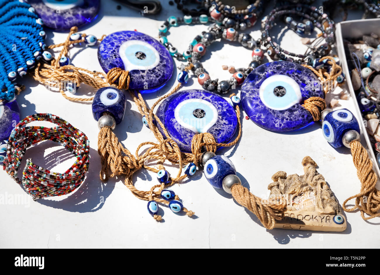 Evil eye nazar Turkish traditional amulet in the shop in Cappadocia, Turkey Stock Photo