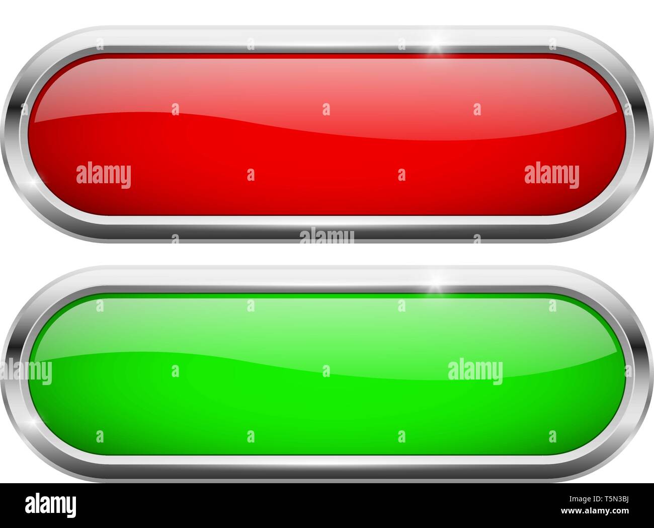 Red and green oval buttons. Glass icons with chrome frame Stock Vector ...