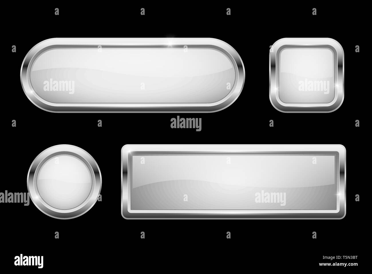White glass buttons with chrome frame on black background Stock Vector ...