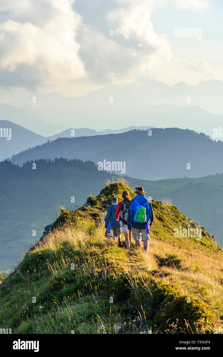 Active family hiking in high alpine region in austrian alps Stock Photo ...