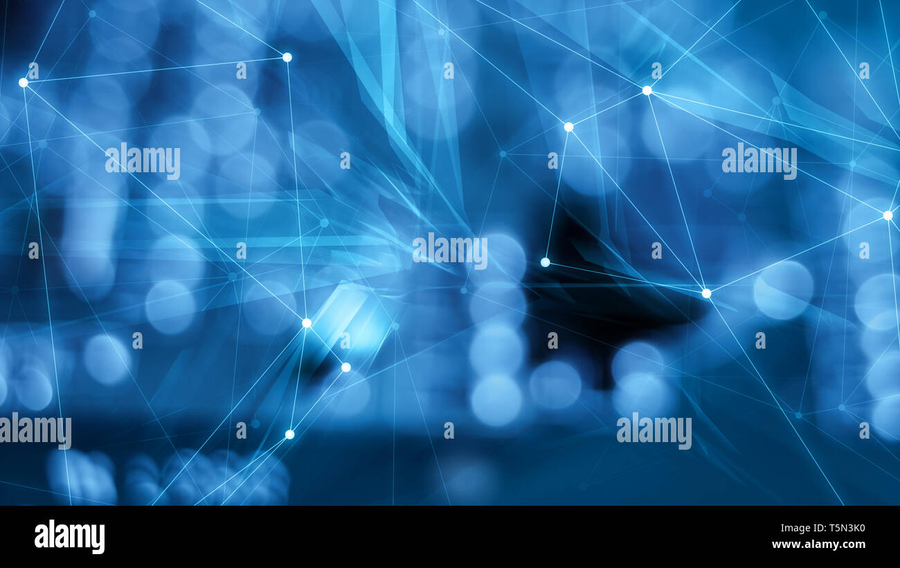 Art polygonal triangles, connected lines and dots graphic, creative background concept Stock Photo