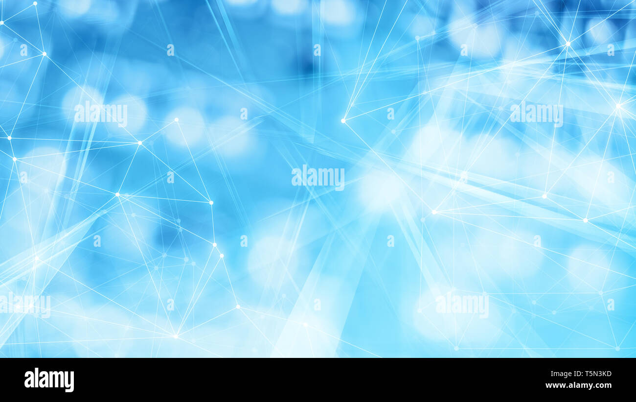 Blurred blue soft background, geometrical triangles chaos abstraction, creative triangular shapes Stock Photo