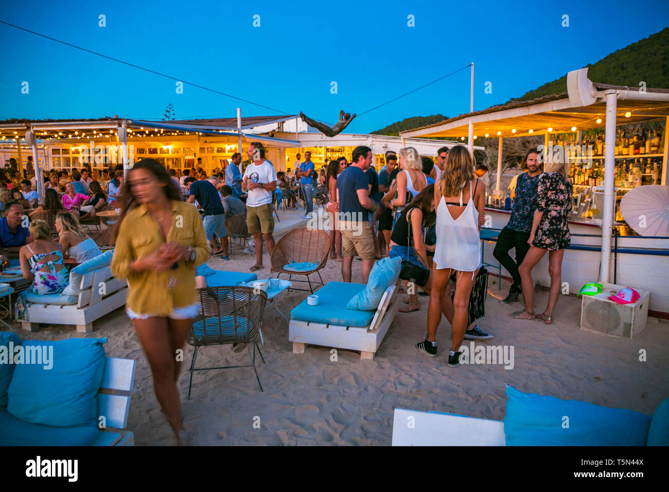 Experimental Beach at Cap dés Falcó Restaurant. Es Codolar Beach. Sant Josep de Sa Talaia. Ibiza Island. Balearic. Islands. Spain Stock Photo