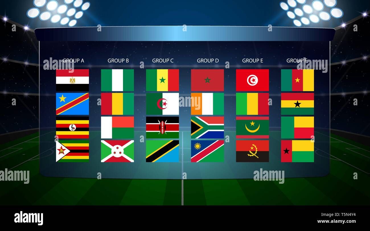 Africa nations soccer cup groups. All flags Stock Vector