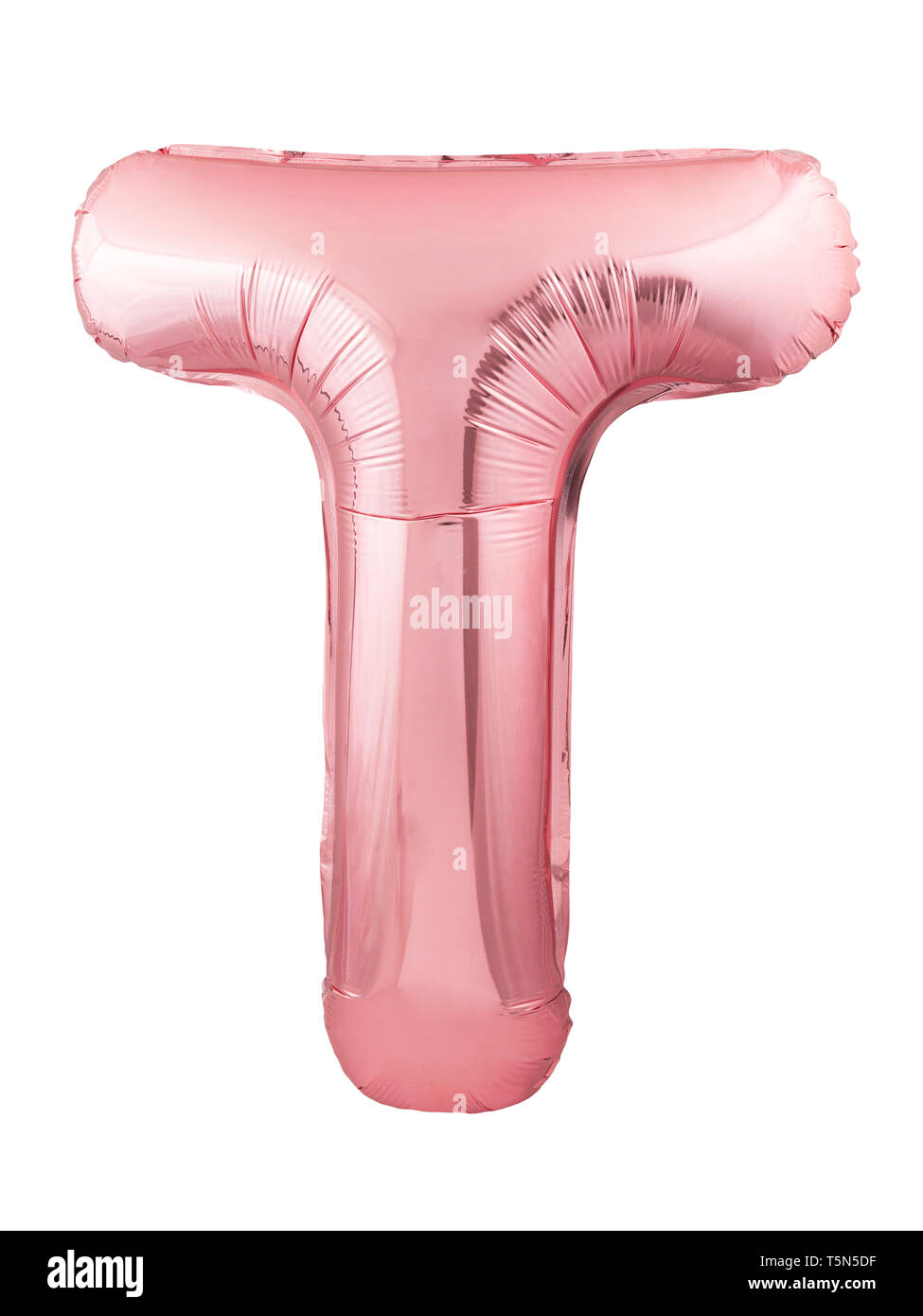 Rose gold letter T made of inflatable balloon isolated on white ...