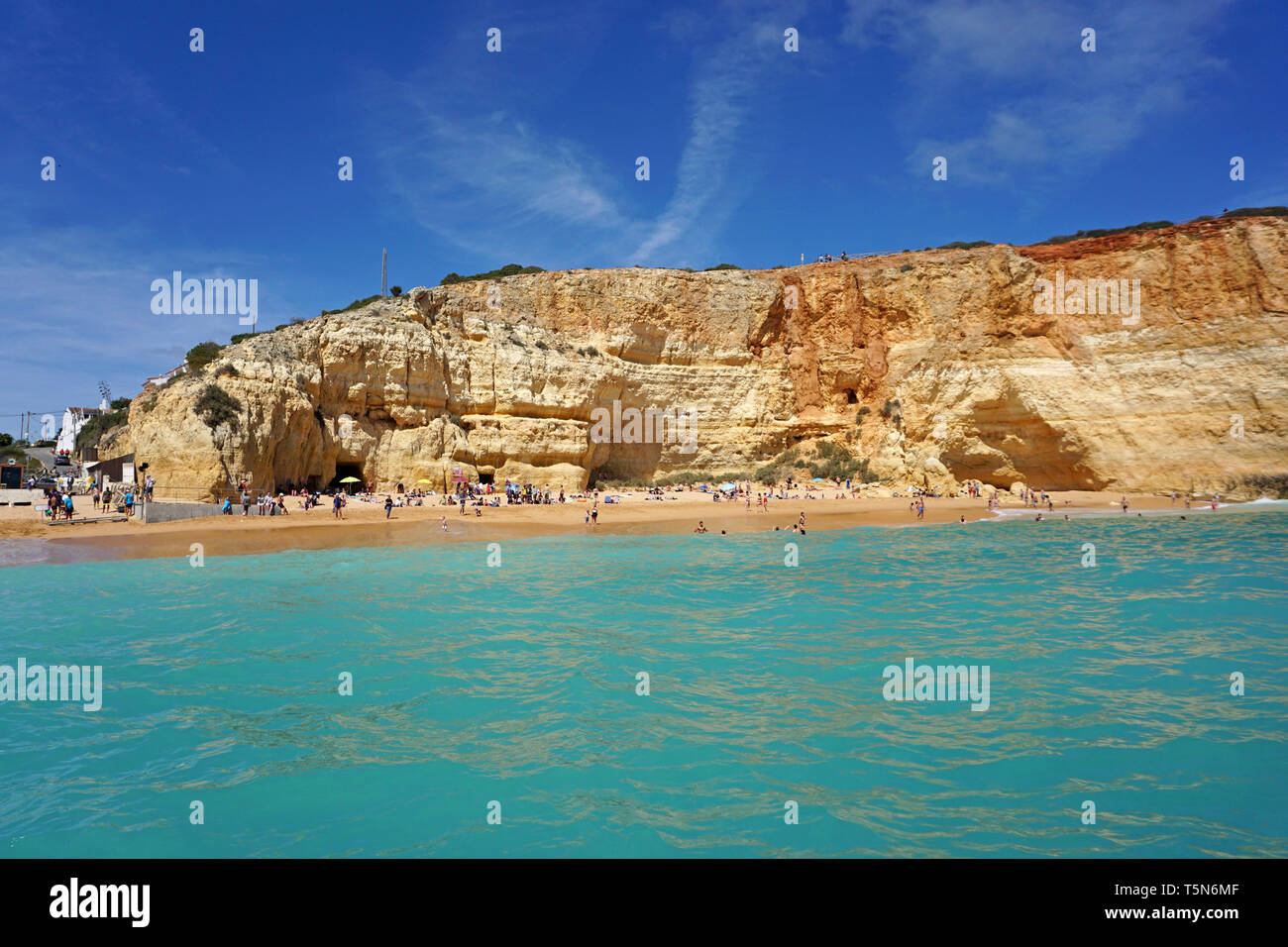 Benagil beach in the Algarve in Portugal. 16 April 2019. Stock Photo