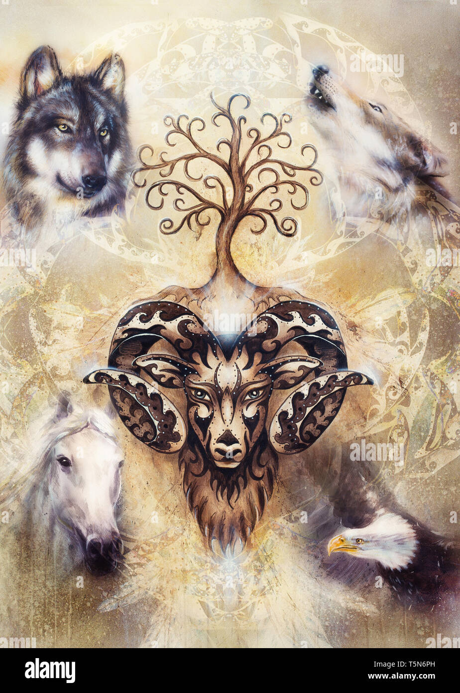 sacred ornamental aries spirit with tree of life symbol and animals Stock Photo - Alamy sacred ornamental aries spirit with tree of life symbol and animals Stock Photo - Alamy