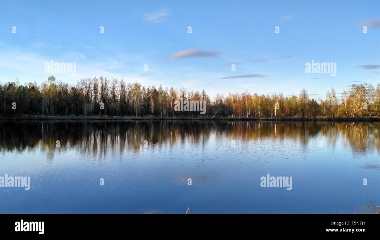 Colorful autumn trees reflecting in lake Stock Photo - Alamy