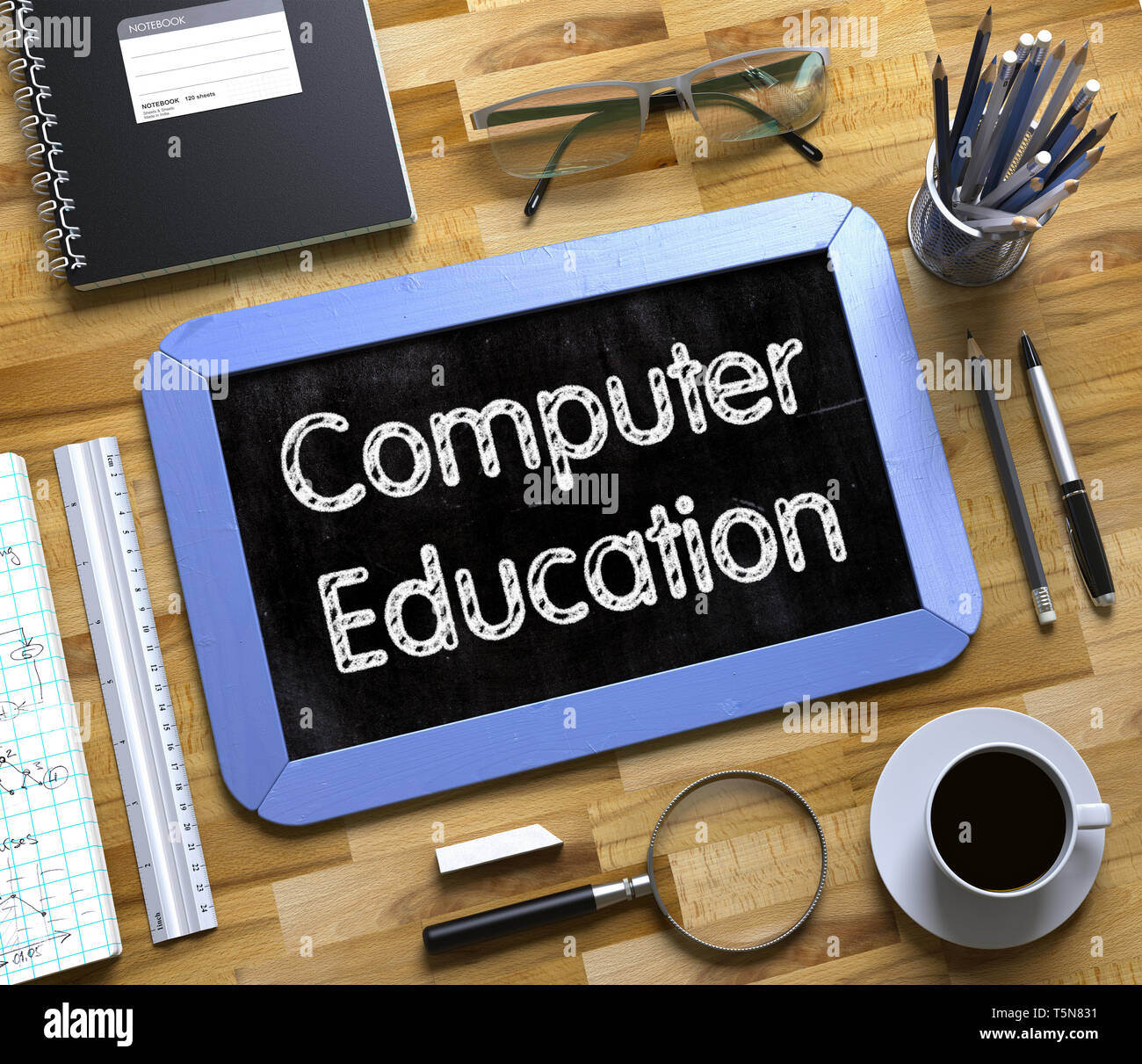 Computer Education - Text on Small Chalkboard.Computer Education Concept on Small Chalkboard. 3d Rendering. Stock Photo
