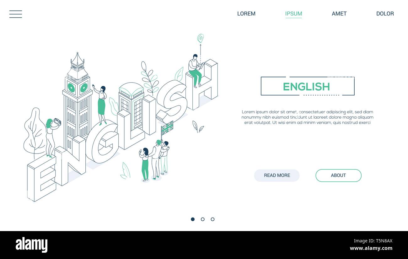 English Language Line Design Style Isometric Web Banner Stock