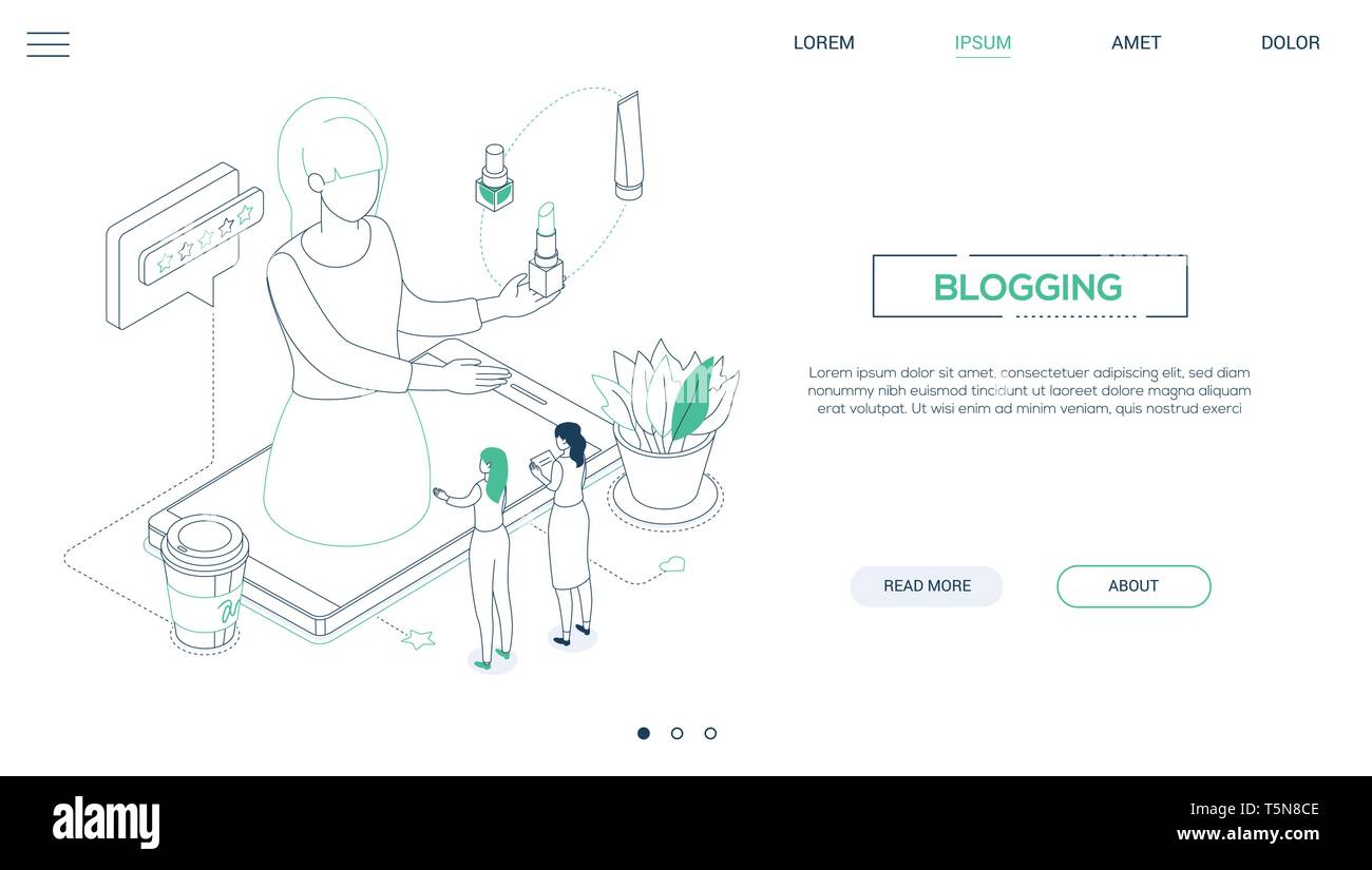 Blogging - line design style isometric web banner Stock Vector