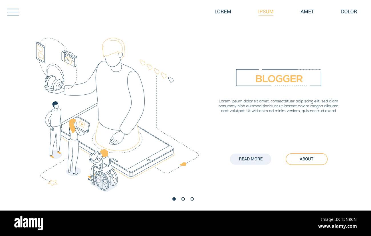 Blogging online - line design style isometric web banner Stock Vector