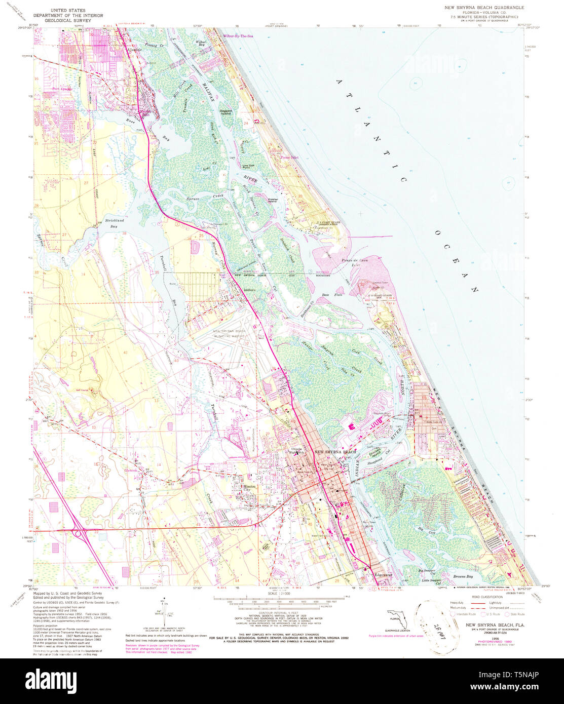 Usgs Topo Map Florida Fl New Smyrna Beach 1956 Restoration Stock Photo Alamy