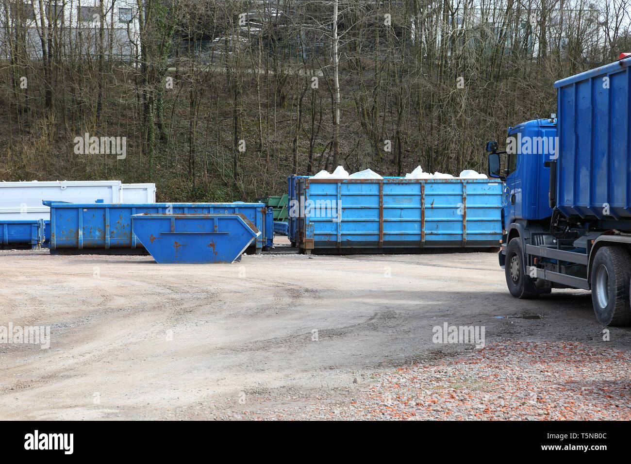 Recycling company - recycling center with truck and containers Stock Photo