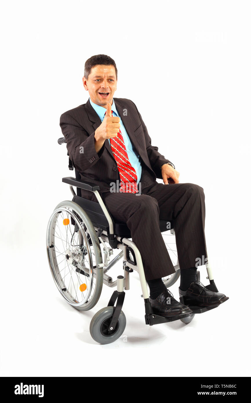 Businessman in a wheelchair - isolated on a white background Stock Photo