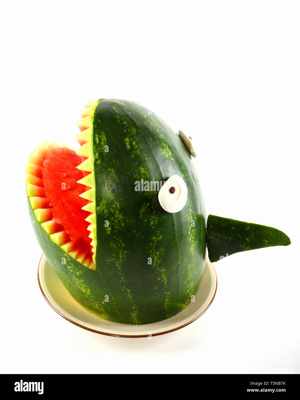 Watermelon shark Shark carved out of a watermelon Stock Photo Alamy