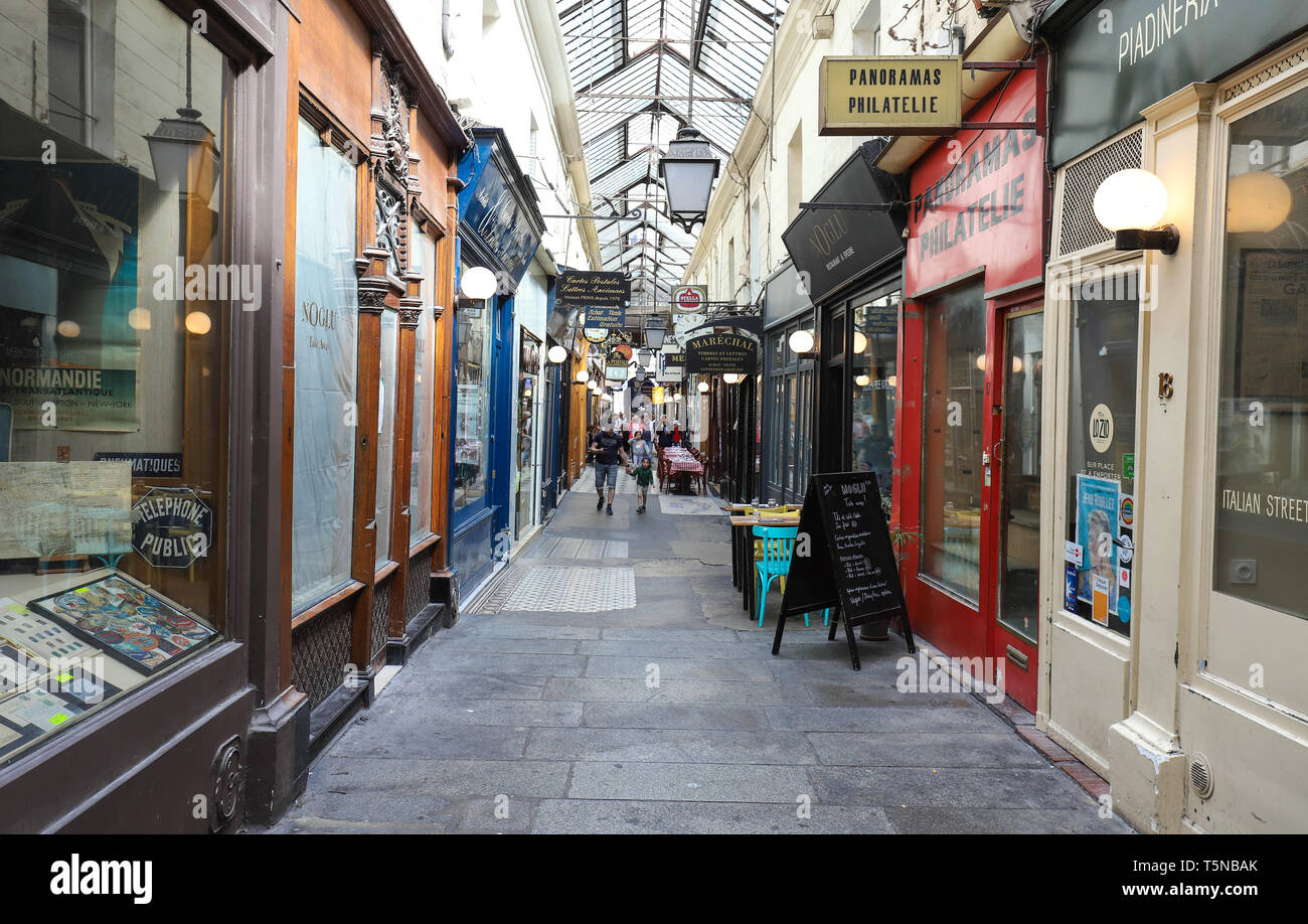 Passage des Panoramas is the oldest covered passages of Paris. Stock Photo