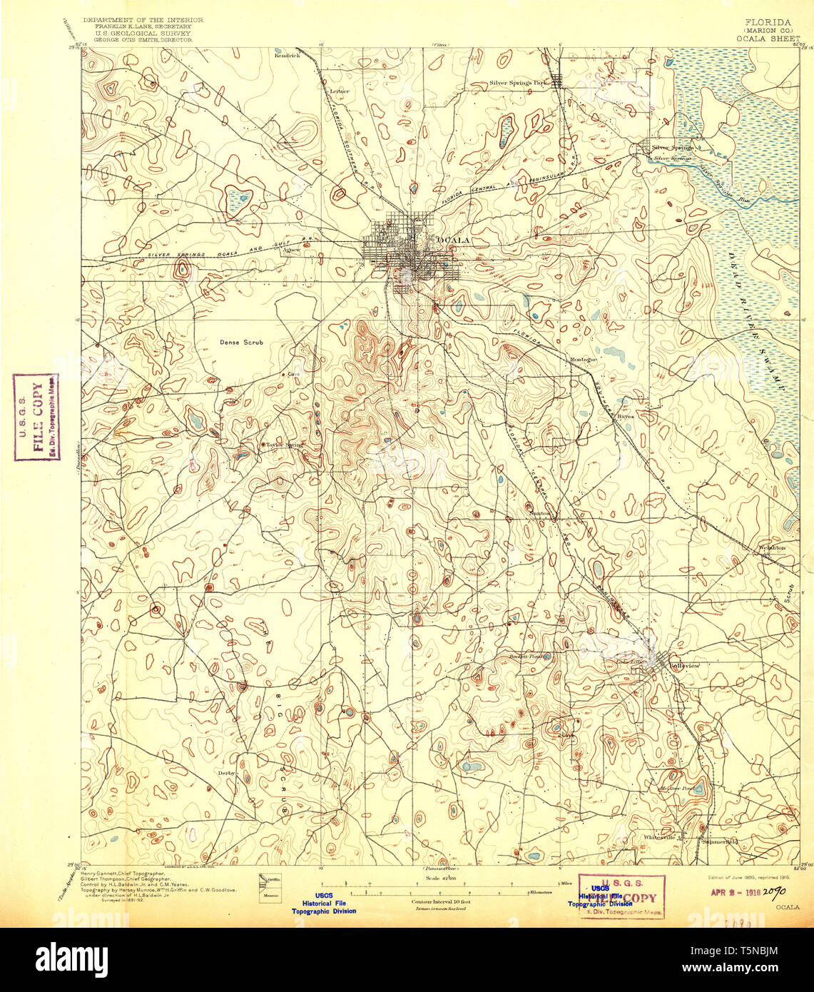 Florida map ocala hi res stock - Usgs Topo Map Florida Fl Ocala 347730 1895 62500 Restoration T5NBJM 