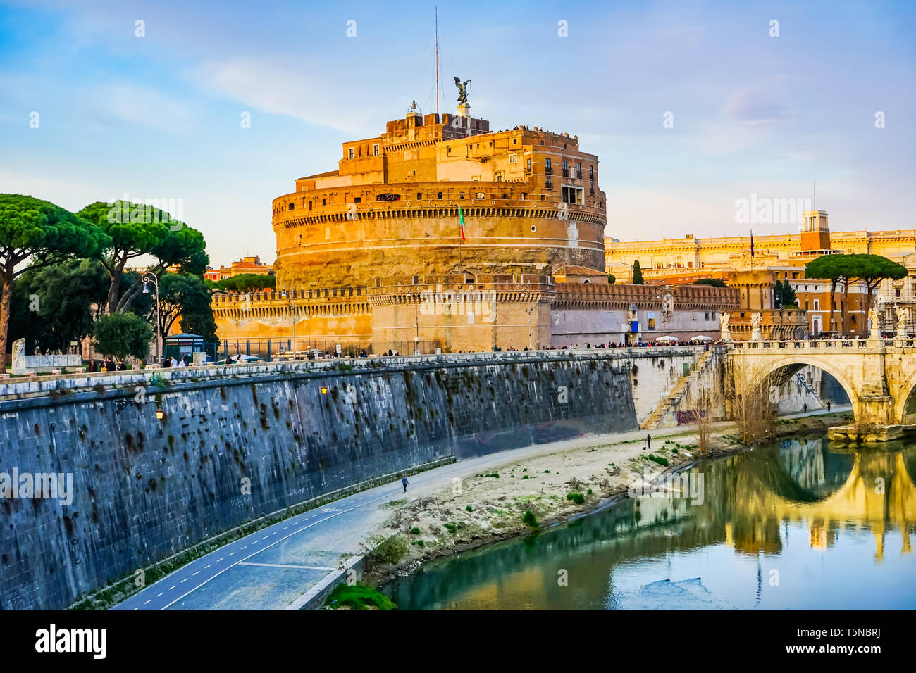 Ponte Bridge Castel Saint Angelo Tiber River Reflection Rome Italy ...