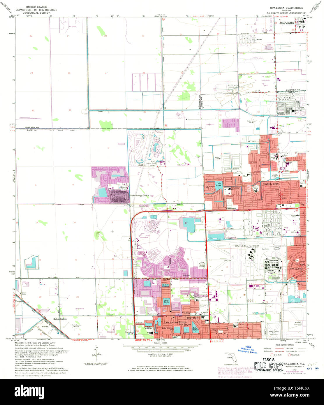 USGS TOPO Map Florida FL Opa-locka 347816 1962 24000 Restoration Stock Photo