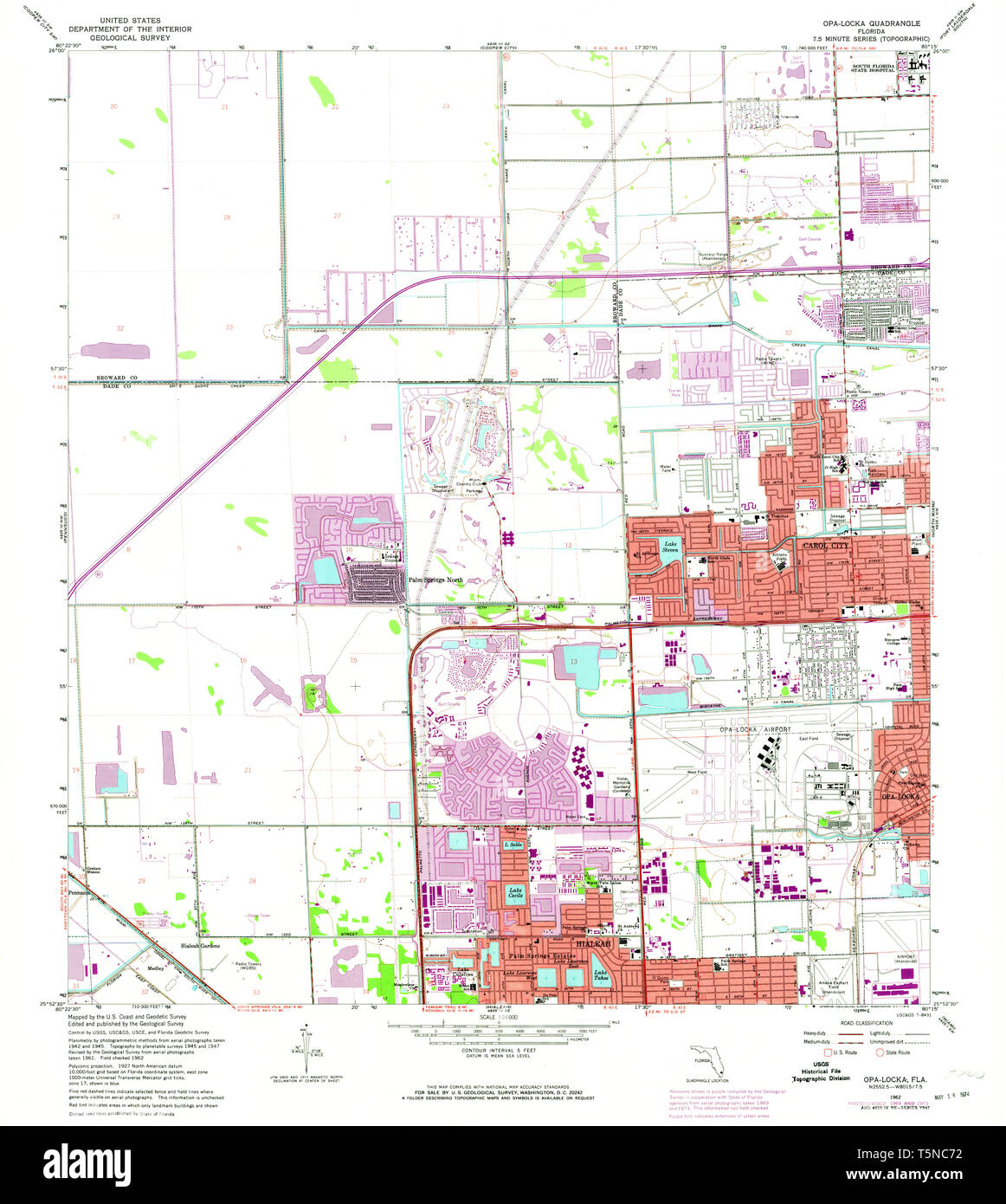 USGS TOPO Map Florida FL Opa-locka 347817 1962 24000 Restoration Stock Photo