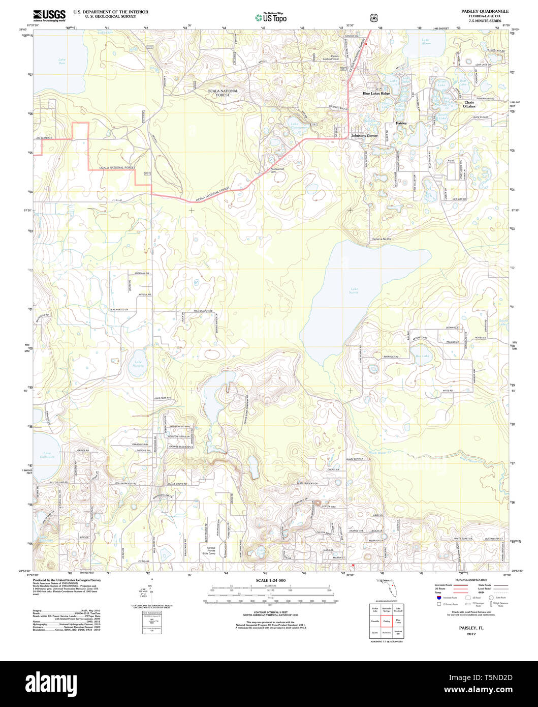 USGS TOPO Map Florida FL Paisley 20120720 TM Restoration Stock Photo