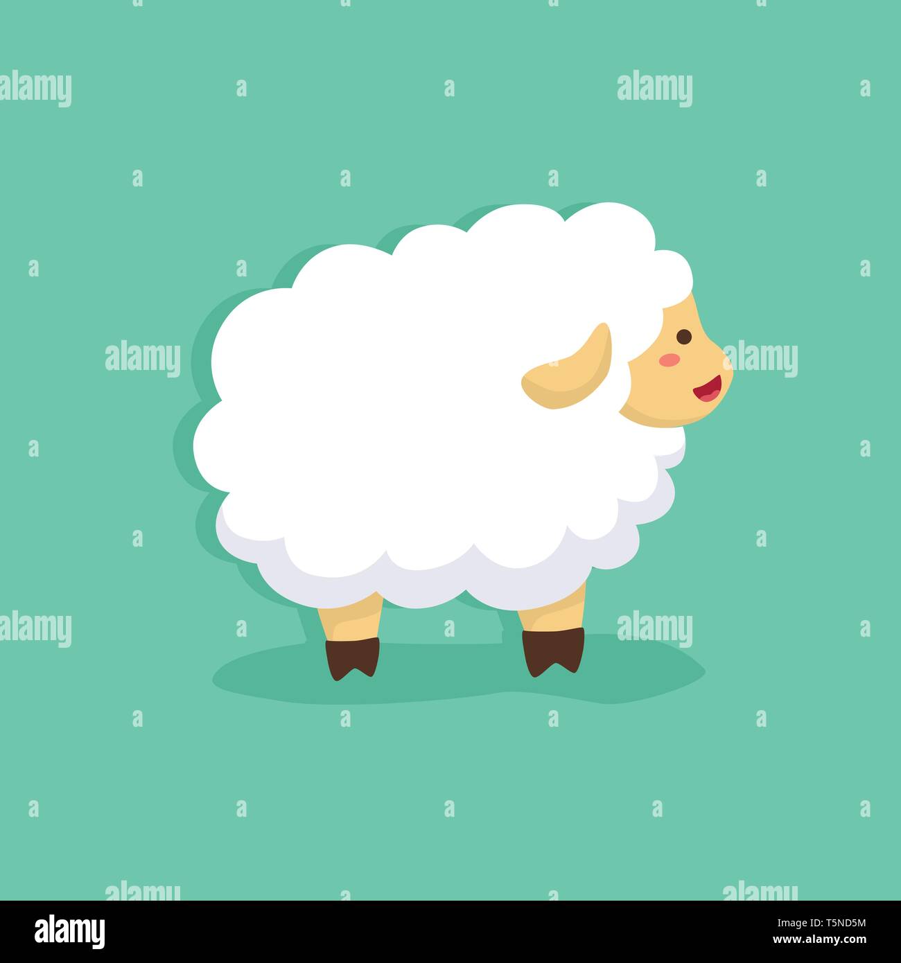 cute sheep facing side on tosca green background vector illustration Stock Vector