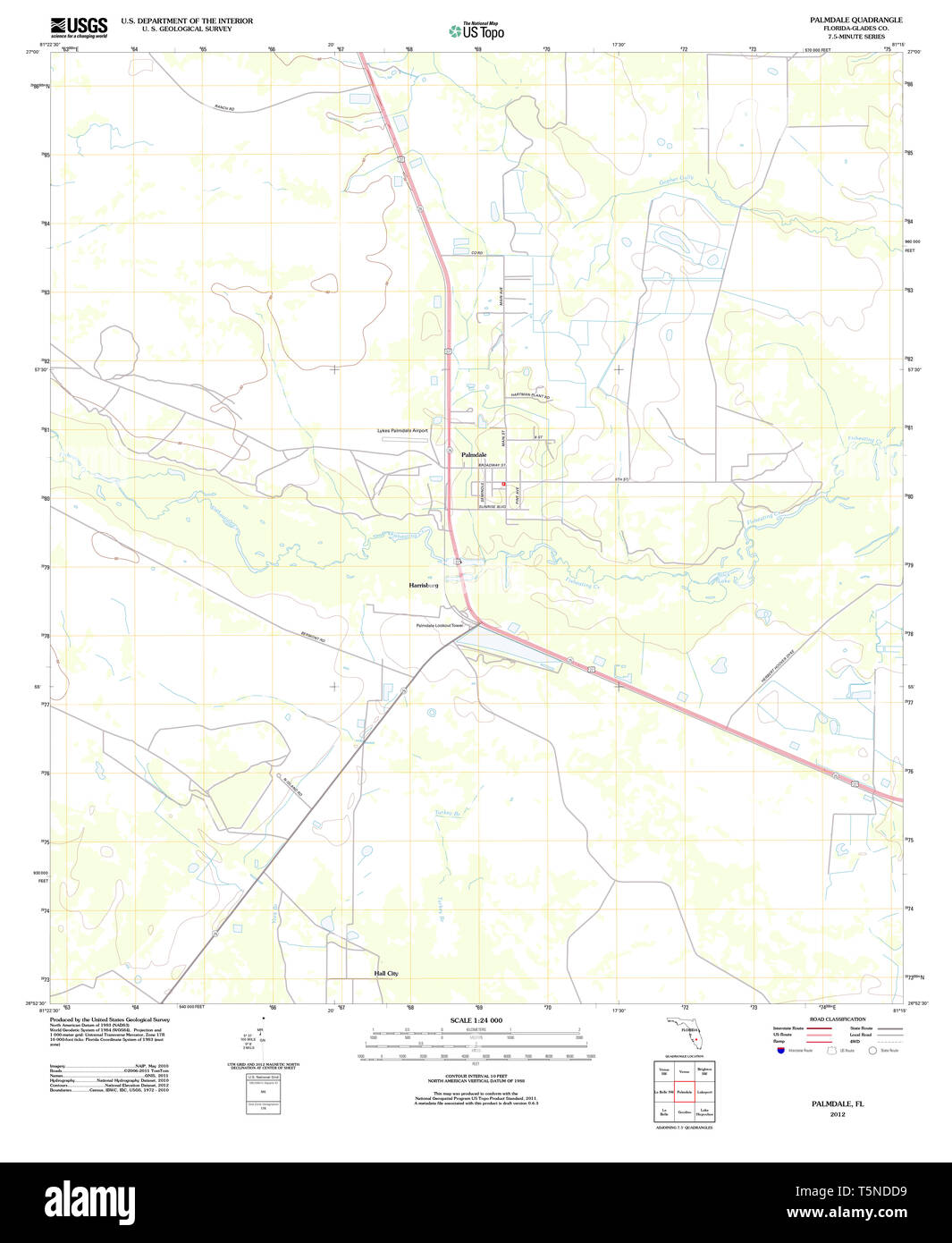 USGS TOPO Map Florida FL Palmdale 20120709 TM Restoration Stock Photo