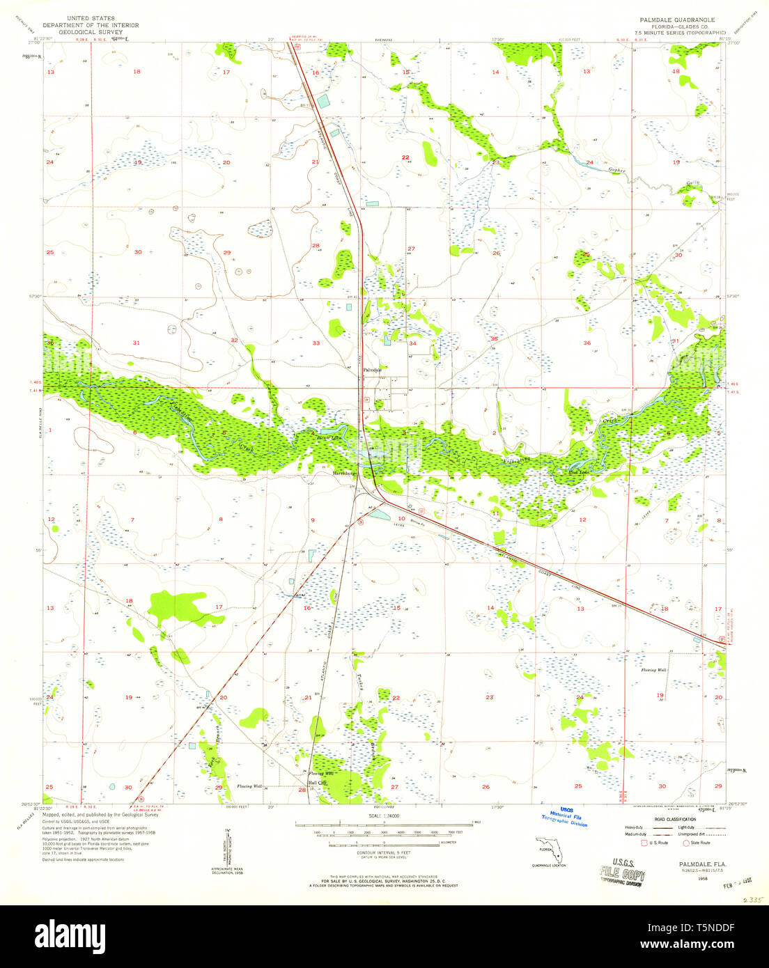 USGS TOPO Map Florida FL Palmdale 347983 1958 24000 Restoration Stock Photo