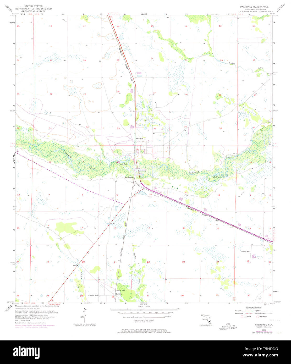 USGS TOPO Map Florida FL Palmdale 347984 1958 24000 Restoration Stock Photo