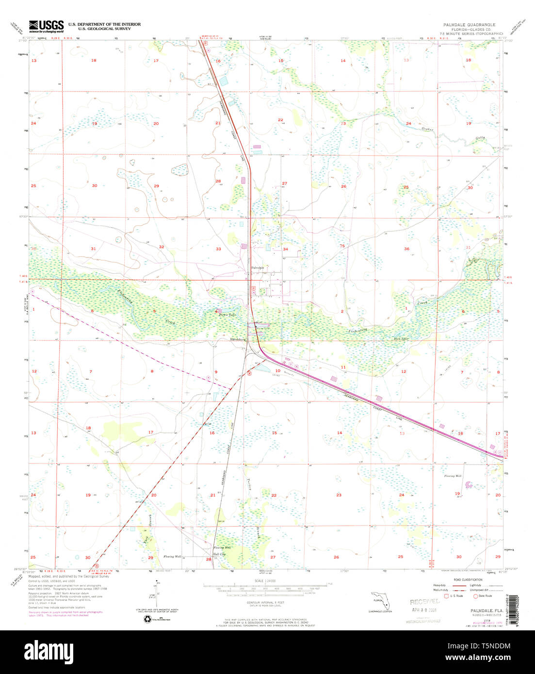 USGS TOPO Map Florida FL Palmdale 347985 1958 24000 Restoration Stock Photo