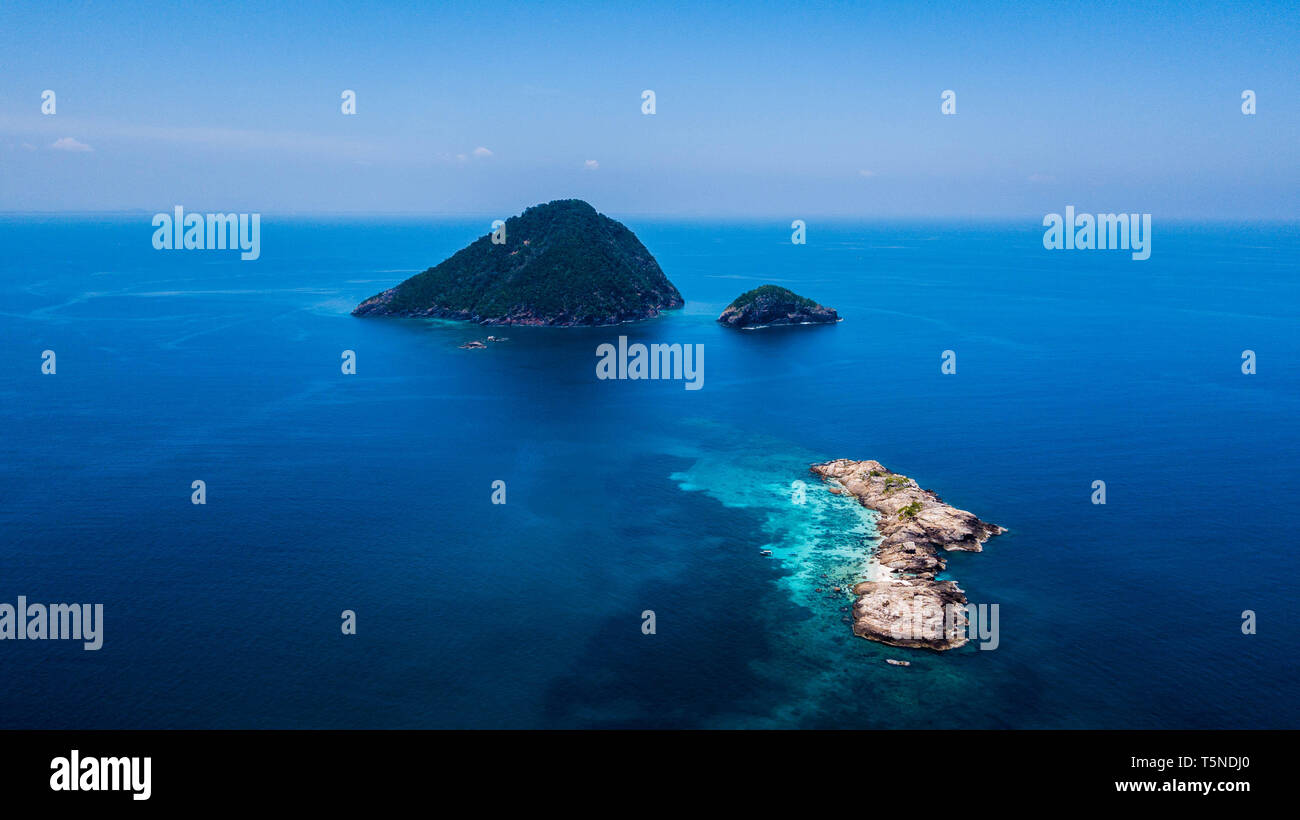 Aerial view of tropical islands in Malaysia Stock Photo