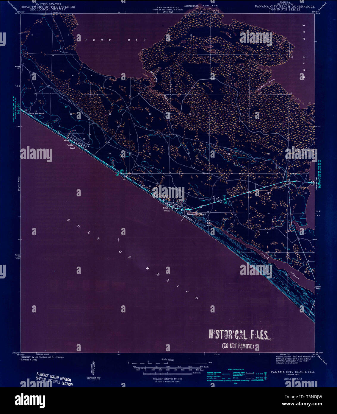 Panama city beach florida map hi res - Usgs Topo Map Florida Fl Panama City Beach 348004 1943 31680 Inverted Restoration T5NDJW 