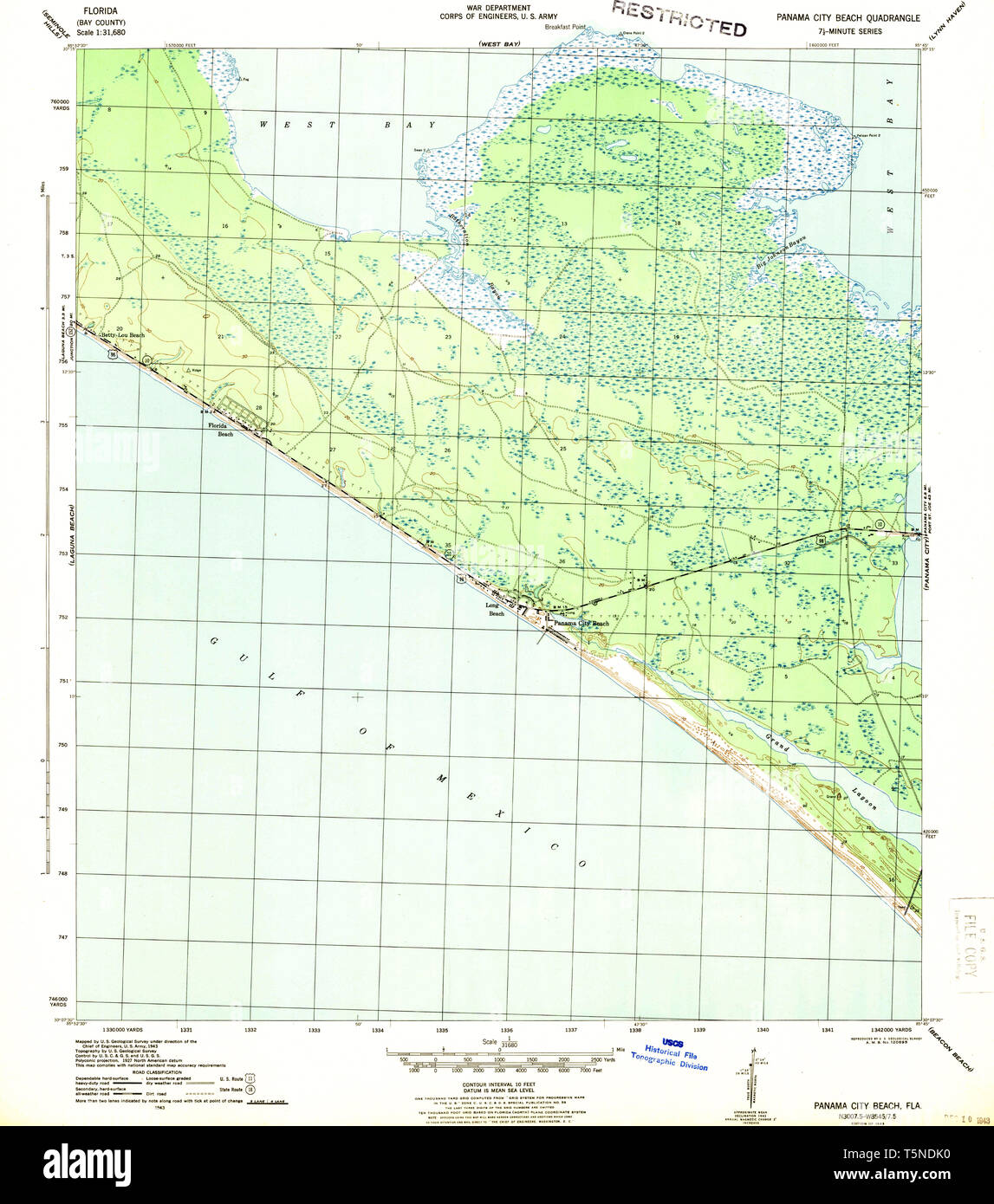 Panama city florida map hi res - Usgs Topo Map Florida Fl Panama City Beach 348003 1943 31680 Restoration T5NDK0